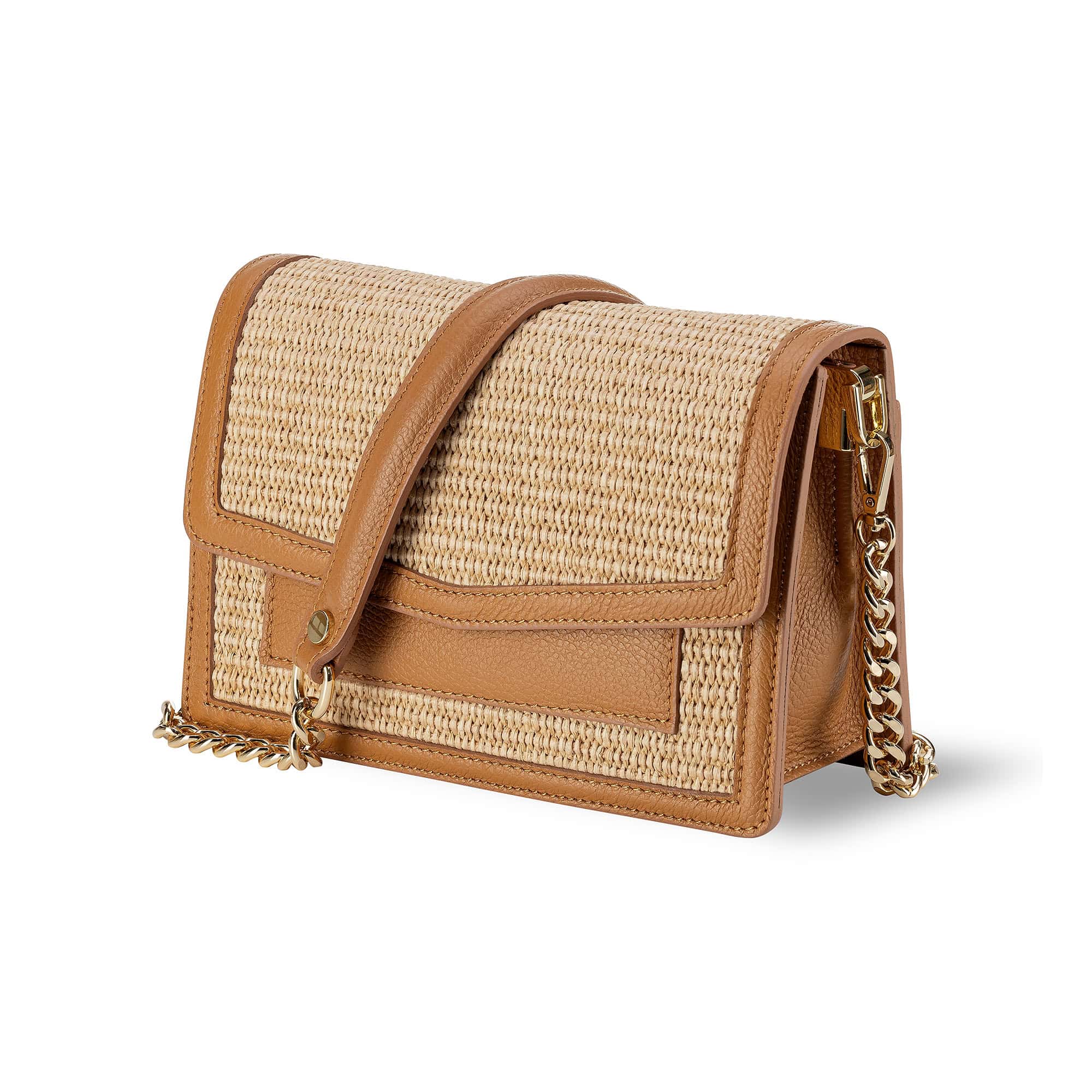 Tan leather purse from Italy with gold clasp 