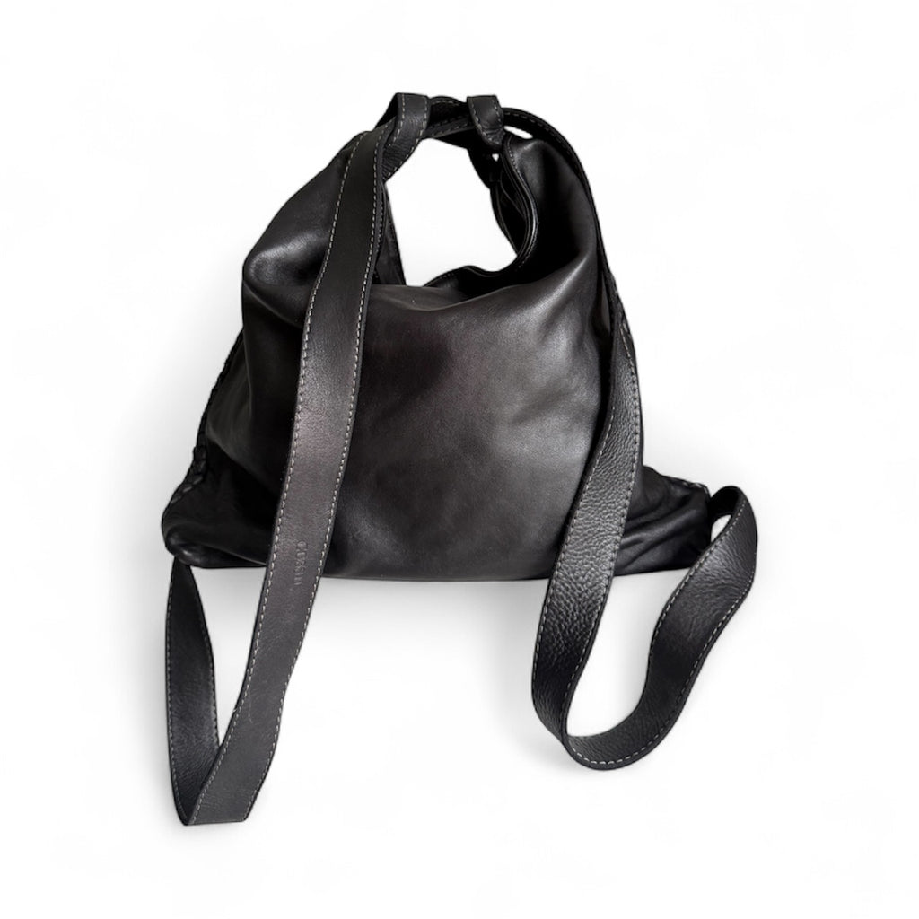 Italian leather backpack in black leather