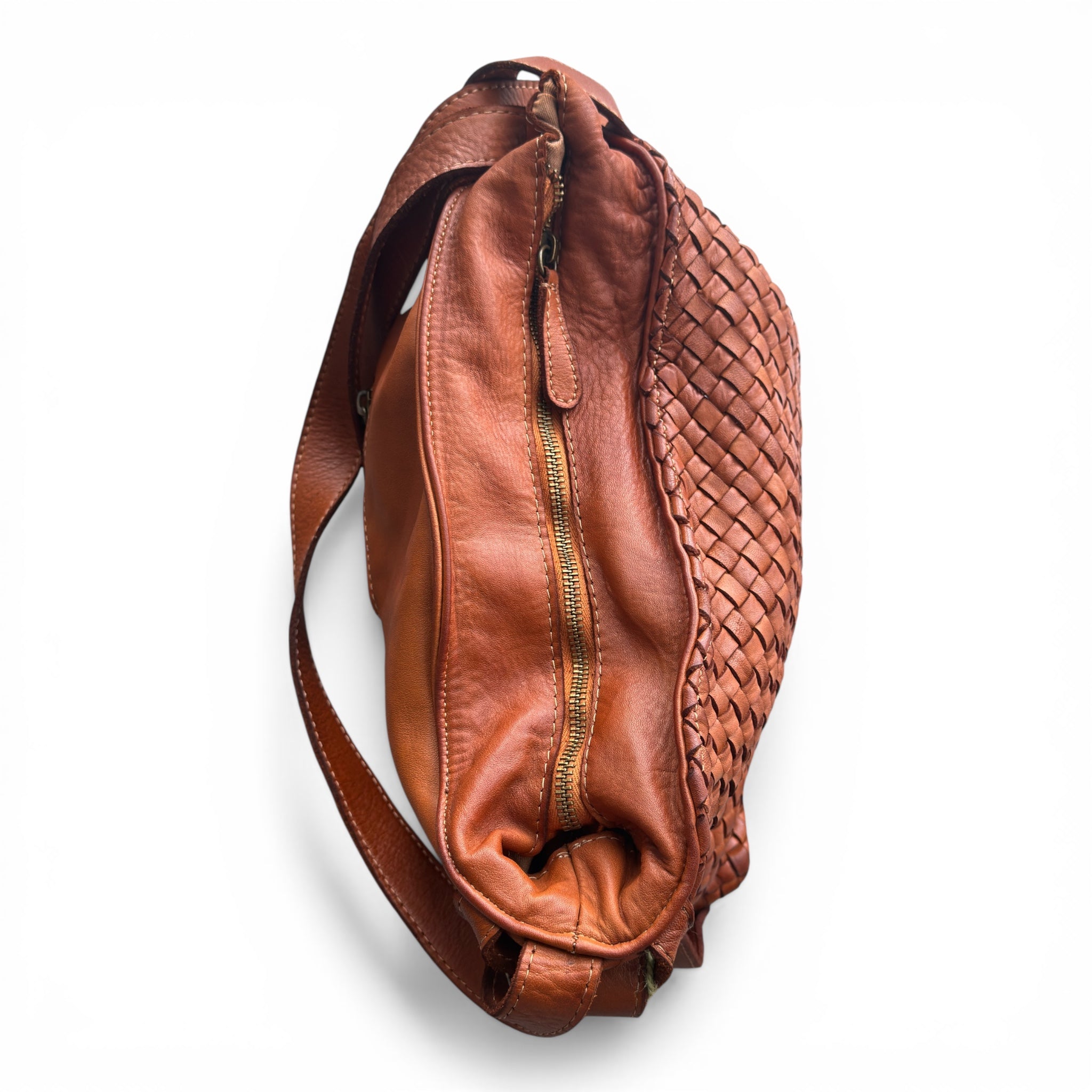 Italian leather backpack in tan pebble leather