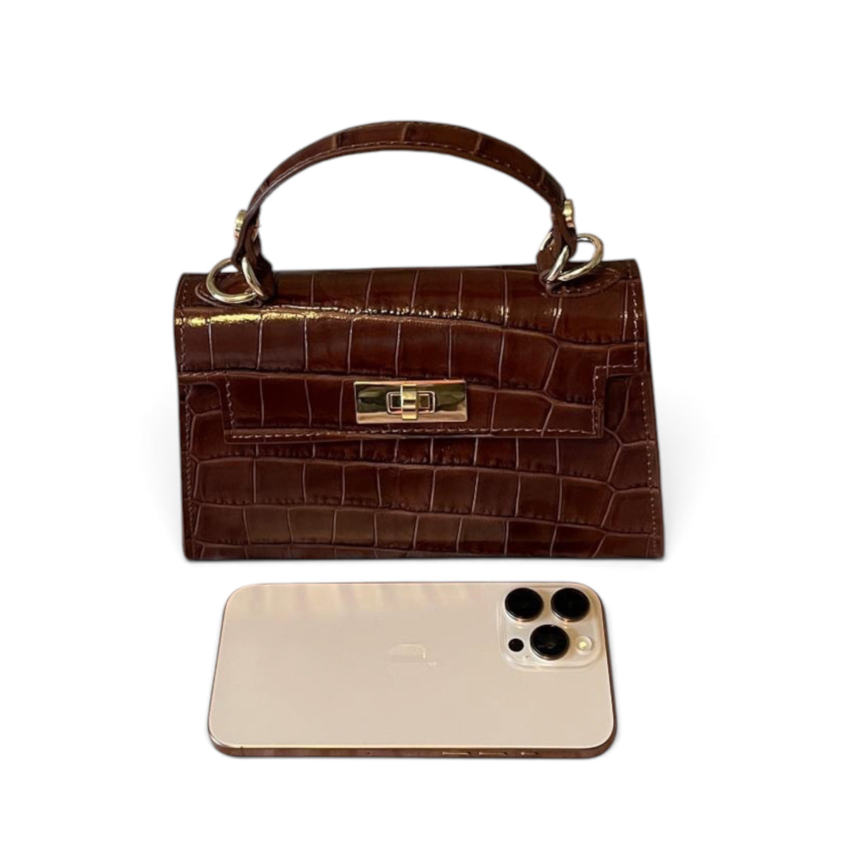 Brown Italian leather bag with structured shape