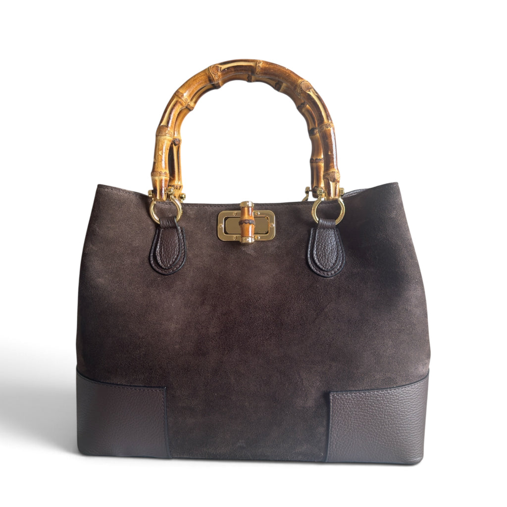 Women's suede tote bag in a timeless neutral colour