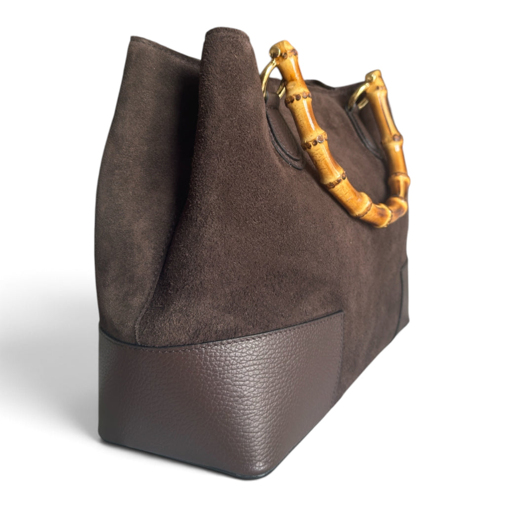 Elegant top handle handbag in chocolate brown