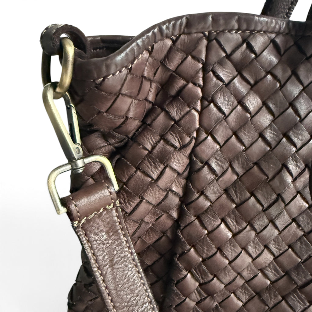 Classic brown Italian leather handbag with vintage inspired design